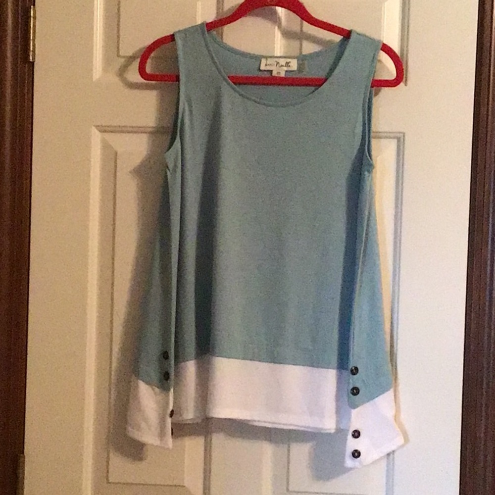 Blue and White Sleeveless Top